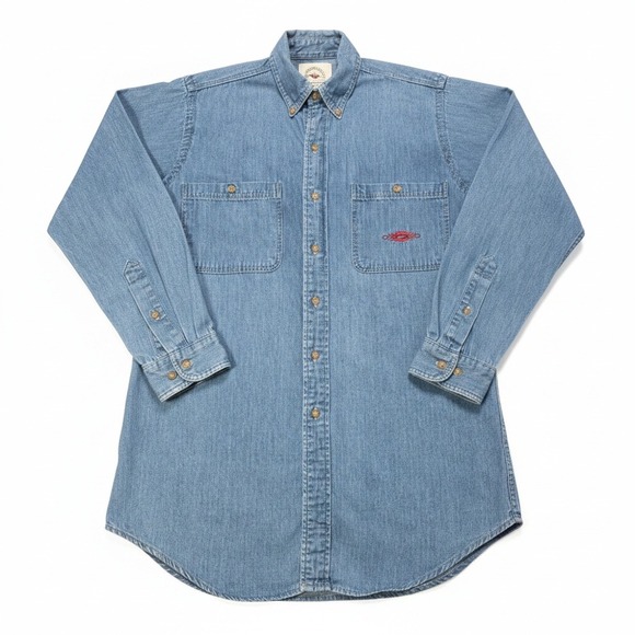 Mid West Garment Co. Other - Vintage‎ MWG Denim Shirt Mens L Southwestern Embroidered Blue Jean Button Down